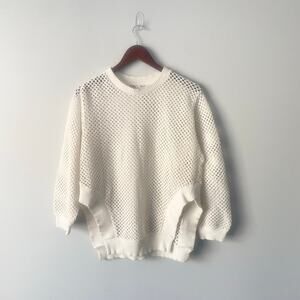 Zara White Crochet Open‎ Knit Long Sleeve Pullover Sweater Size Medium